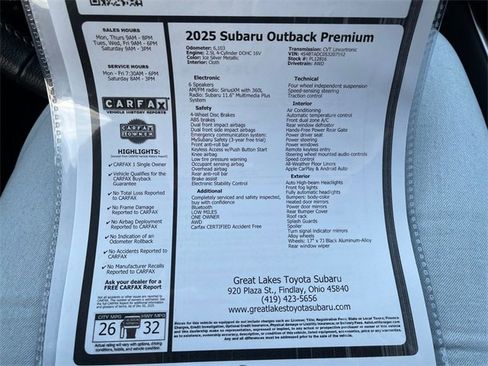 Certified 2025 Subaru Outback Premium image 27