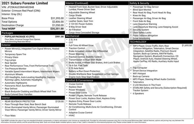 Used 2021 Subaru Forester Limited w/ Popular Package #3 AWD/4WD image 19