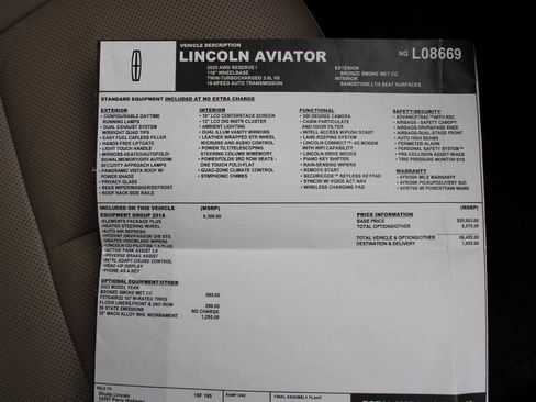 Used 2022 Lincoln Aviator Reserve w/ Equipment Group 201A image 46