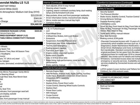 Used 2019 Chevrolet Malibu LS w/ LPO, Convenience Package 2 FWD image 2