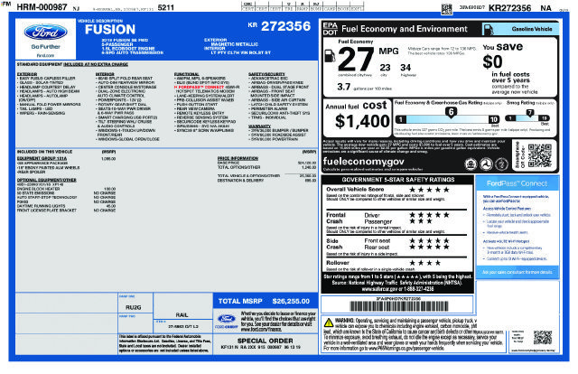 Used 2019 Ford Fusion SE w/ Equipment Group 151A FWD image 1