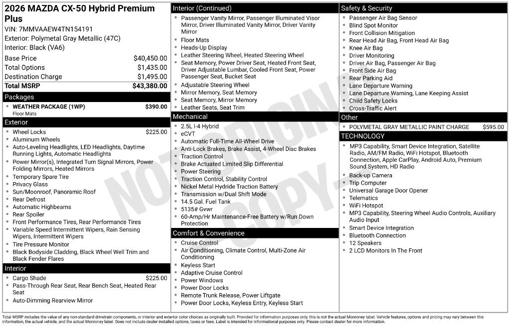 Certified 2026 MAZDA CX-50 2.5 Hybrid w/ Weather Package AWD/4WD image 34