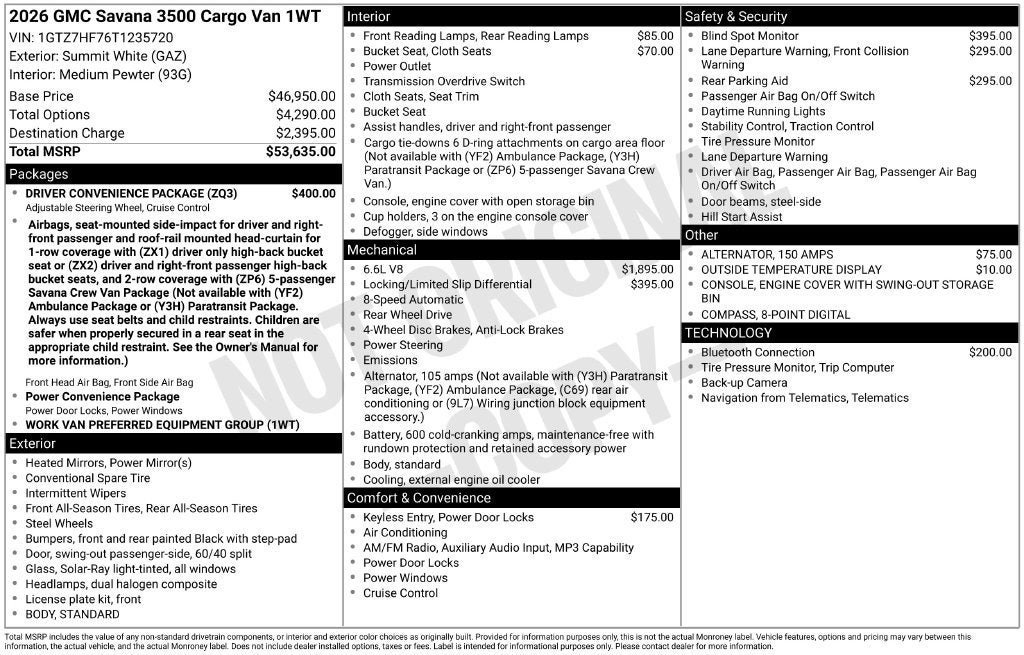 Used 2026 GMC Savana 3500 Extended w/ Driver Convenience Package RWD image 26