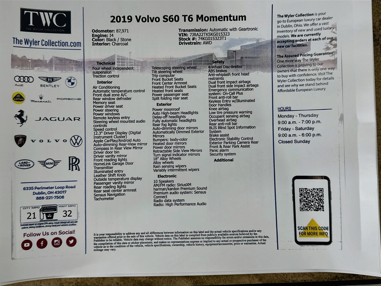 Used 2019 Volvo S60 T6 Momentum w/ Multimedia Package AWD/4WD image 46