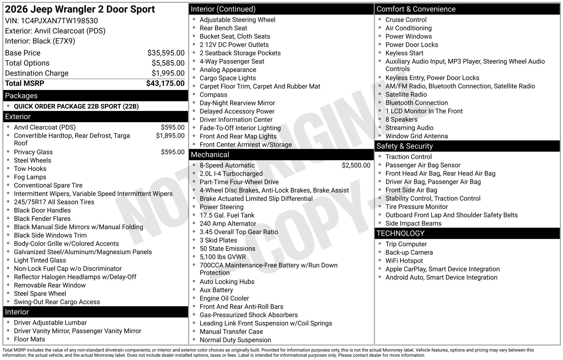 New 2026 Jeep Wrangler Sport AWD/4WD image 3