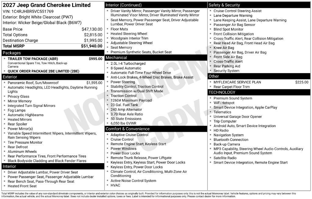 New 2027 Jeep Grand Cherokee Limited w/ Trailer Tow Package AWD/4WD image 7