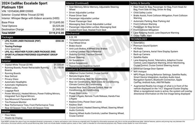 Certified 2024 Cadillac Escalade Sport Platinum w/ LPO, Floor Liner Package AWD/4WD image 34