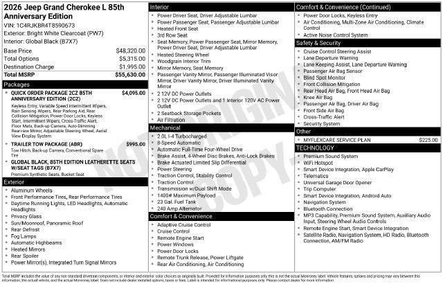 New 2026 Jeep Grand Cherokee L Limited AWD/4WD image 32