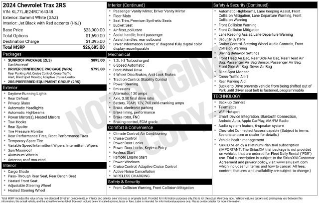 Used 2024 Chevrolet Trax RS w/ Sunroof Package FWD image 42