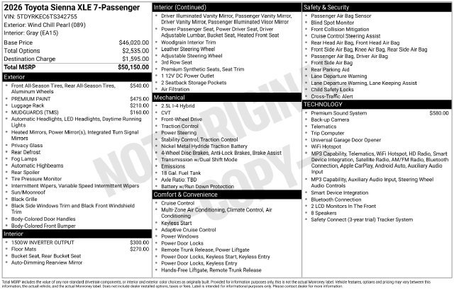 New 2026 Toyota Sienna XLE FWD image 1