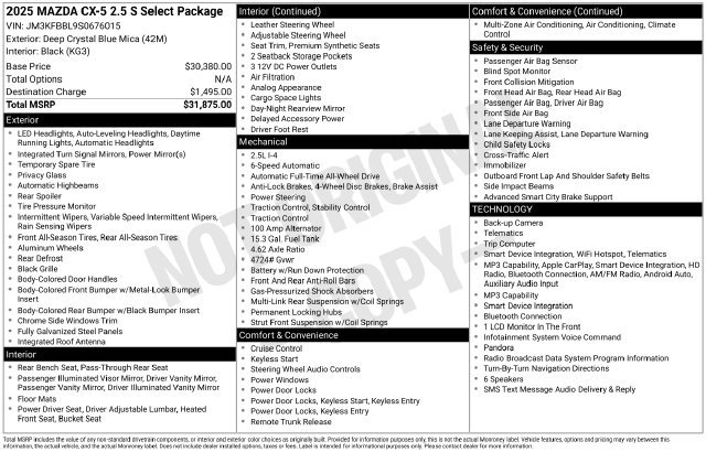 Used 2025 MAZDA CX-5 AWD 2.5 S w/ Select Package image 3