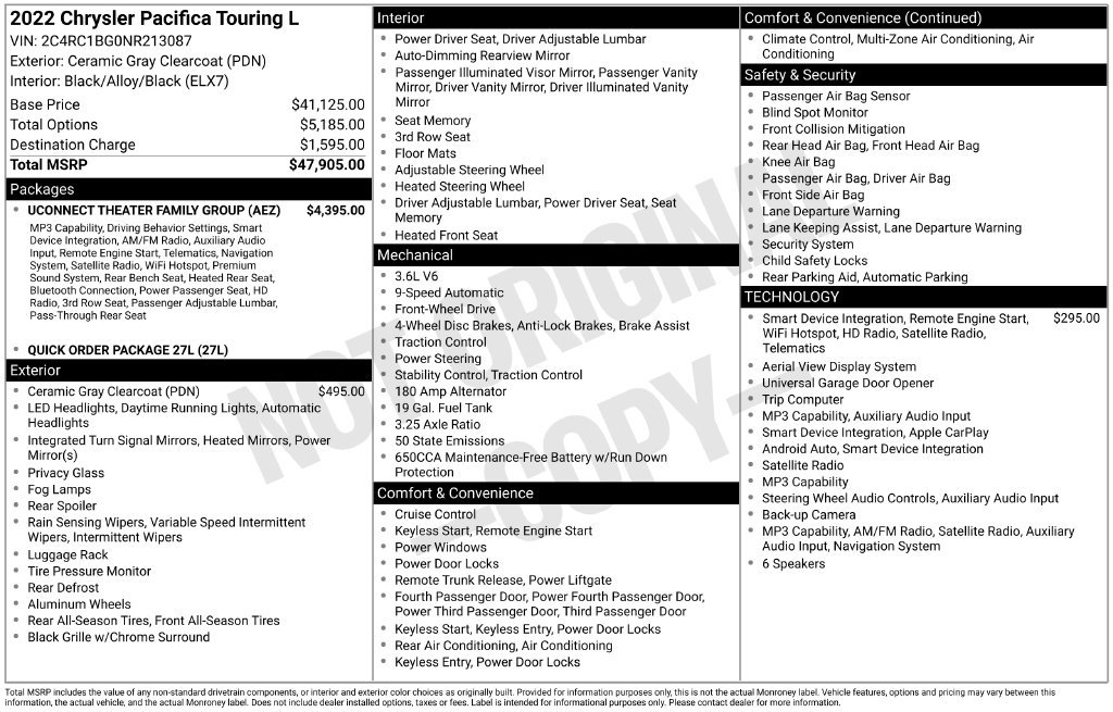 Used 2022 Chrysler Pacifica Touring-L w/ Uconnect Theater Family Group FWD image 15