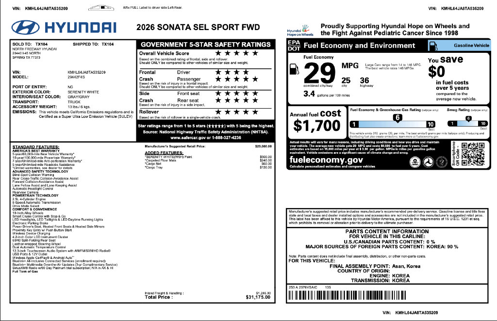 Used 2026 Hyundai Sonata SEL FWD image 3