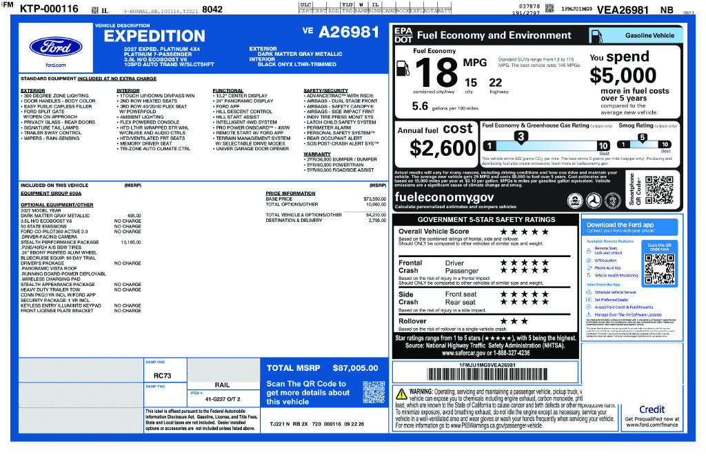 New 2027 Ford Expedition Platinum w/ Stealth Performance Package AWD/4WD image 1