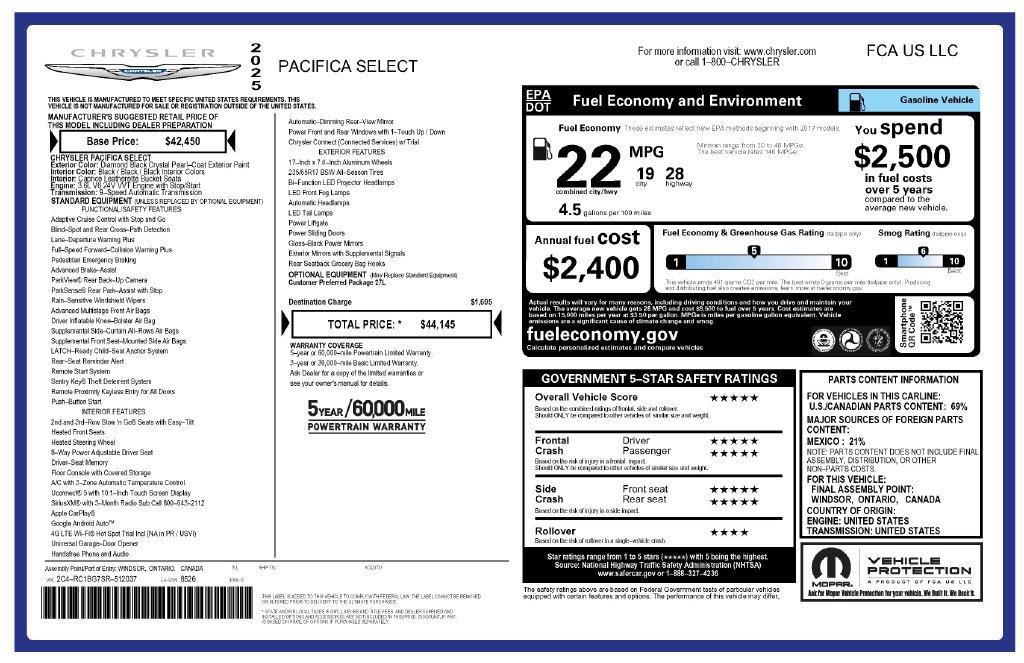 Certified 2025 Chrysler Pacifica Select FWD image 3