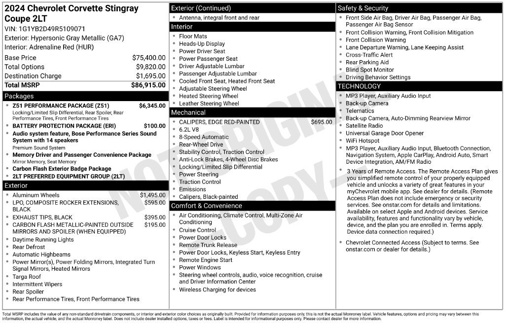 Used 2024 Chevrolet Corvette Stingray Preferred Cpe w/ Z51 Performance Package RWD image 51