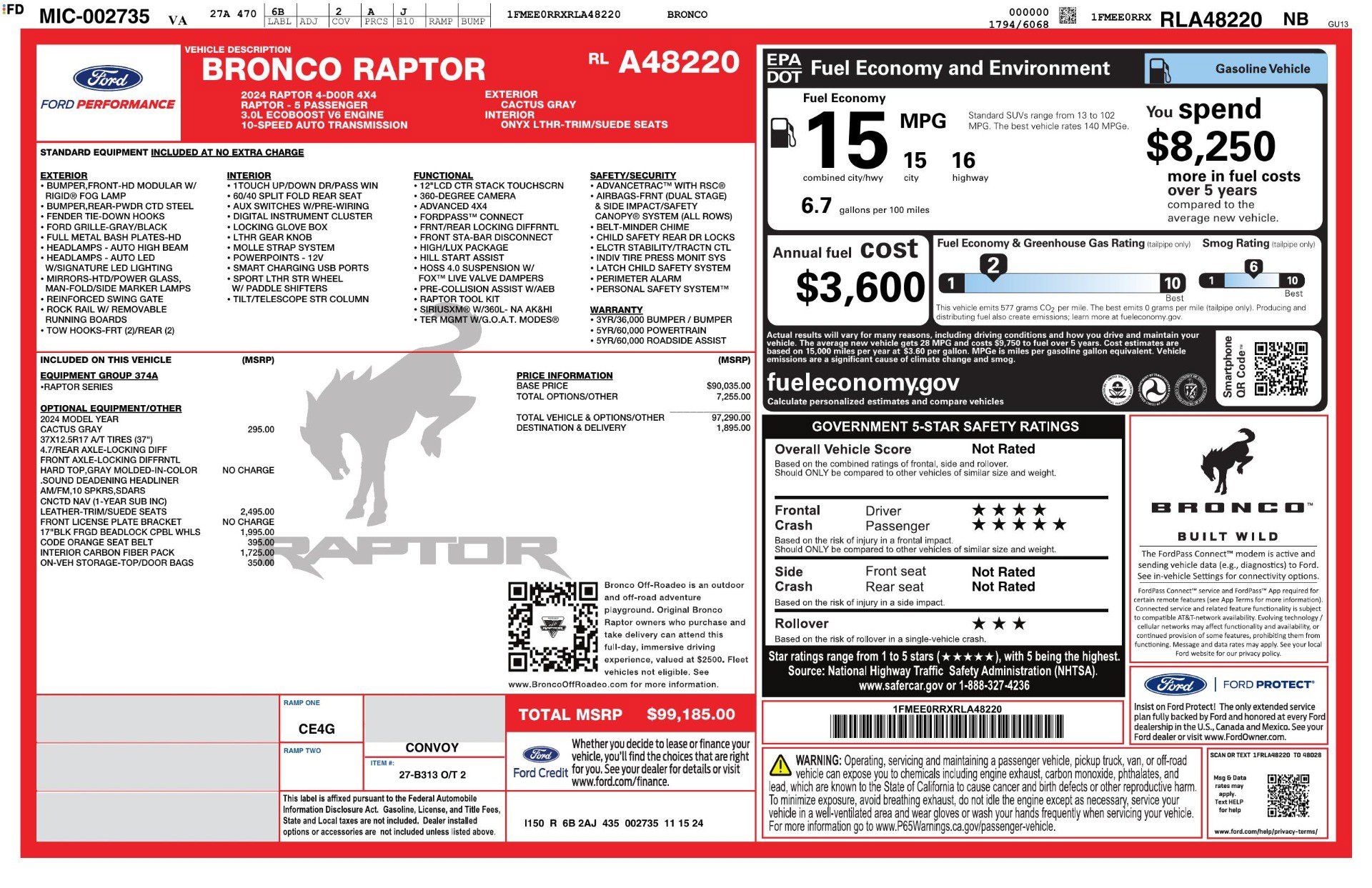 Used 2024 Ford Bronco Raptor w/ Interior Carbon Fiber Pack 6 AWD/4WD image 52