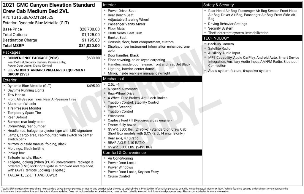 Certified 2021 GMC Canyon Elevation Standard w/ Convenience Package RWD image 22