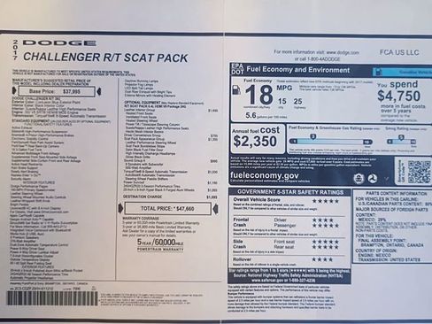 Used 2017 Dodge Challenger R/T Scat Pack w/ Leather Interior Group RWD image 71