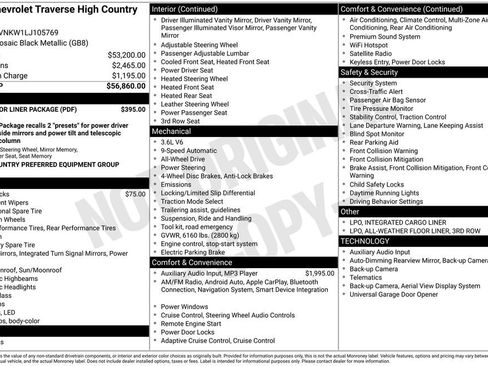 Used 2020 Chevrolet Traverse High Country w/ LPO, Floor Liner Package image 24