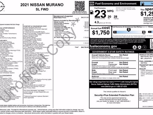 Used 2021 Nissan Murano SL w/ SL Moonroof Package FWD image 2