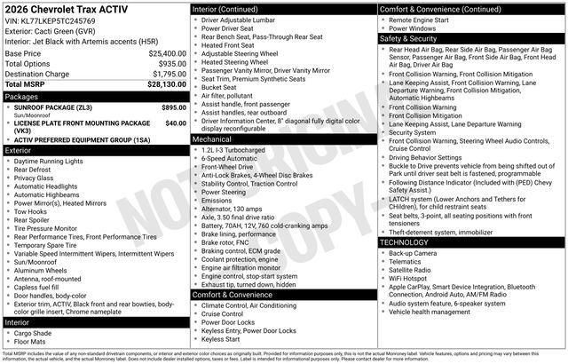 New 2026 Chevrolet Trax ACTIV w/ Sunroof Package FWD image 16
