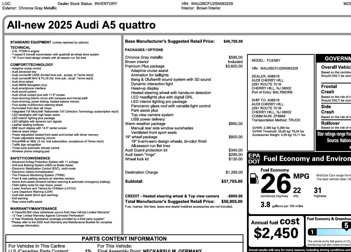 Used 2025 Audi A5 Premium Plus w/ Premium Plus AWD/4WD image 4
