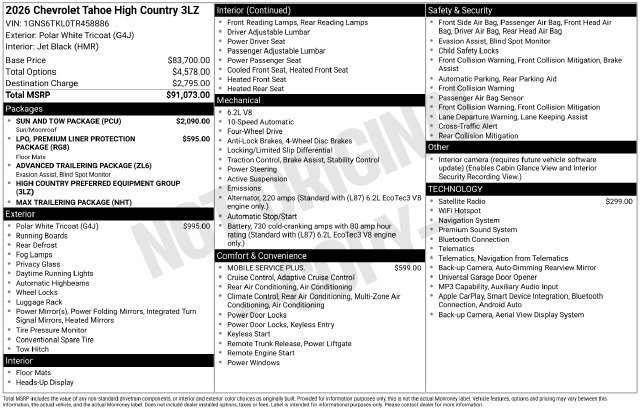 New 2026 Chevrolet Tahoe High Country w/ Sun And Tow Package AWD/4WD image 4