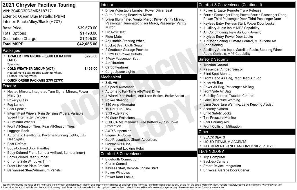 Used 2021 Chrysler Pacifica Touring AWD/4WD image 10
