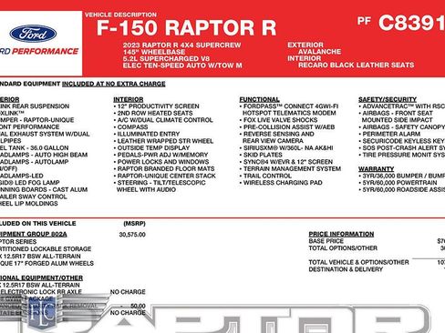 Used 2023 Ford F150 Raptor w/ Equipment Group 802A Raptor R AWD/4WD image 55