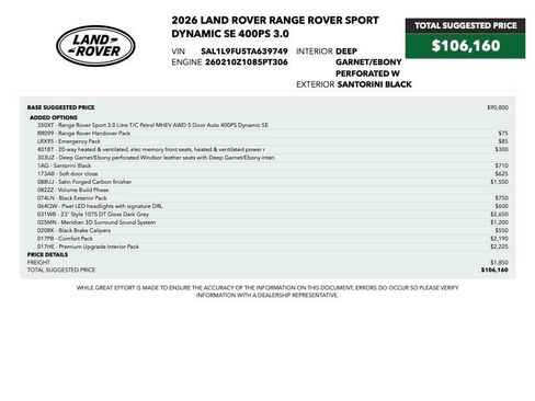 Used 2026 Land Rover Range Rover Sport Dynamic SE AWD/4WD image 79