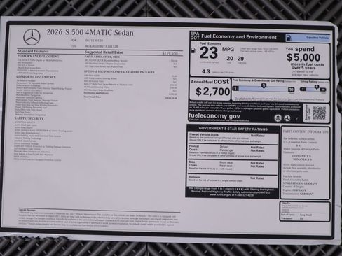 New 2026 Mercedes-Benz S 500 4MATIC image 9