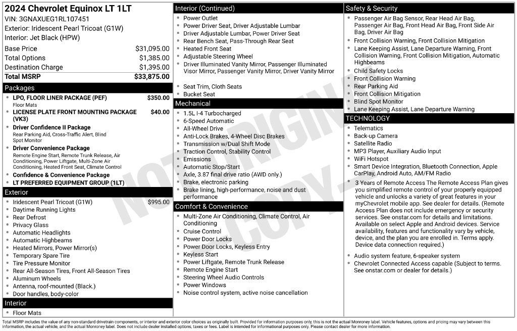 Certified 2024 Chevrolet Equinox LT w/ LPO, Floor Liner Package AWD/4WD image 12