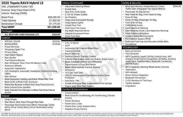 Used 2020 Toyota RAV4 LE w/ All Weather Liner Package AWD/4WD image 9