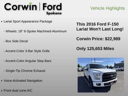Used 2016 Ford F150 Lariat w/ Equipment Group 502A Luxury AWD/4WD image 12