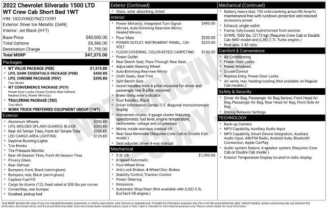 Used 2022 Chevrolet Silverado 1500 W/T w/ WT Value Package AWD/4WD image 20
