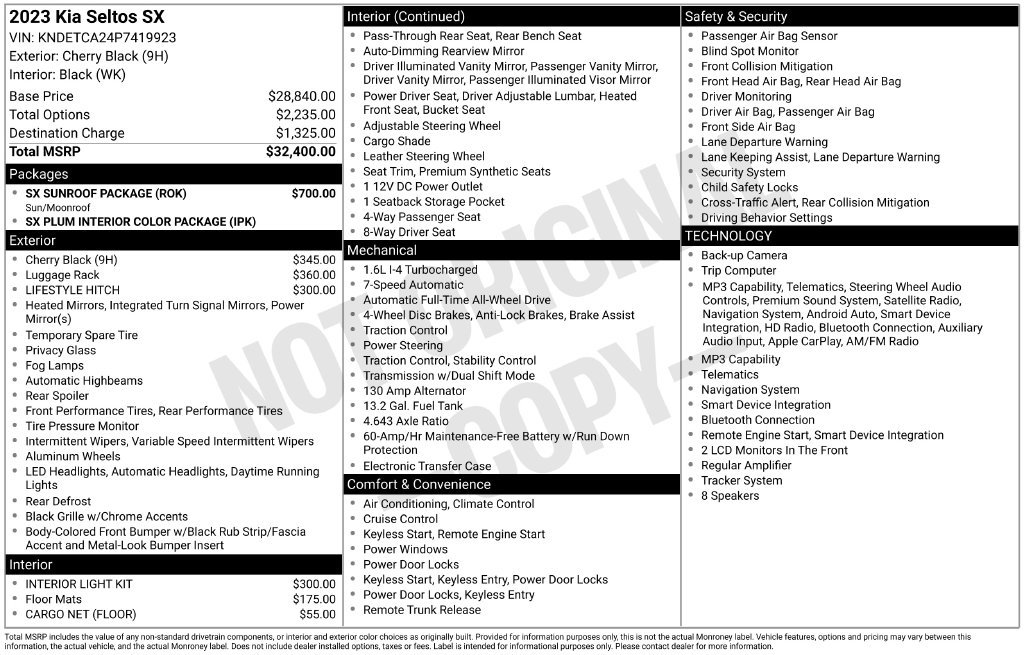 Used 2023 Kia Seltos SX w/ SX Sunroof Package AWD/4WD image 51
