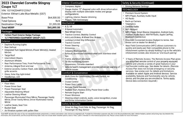 Certified 2023 Chevrolet Corvette Stingray Coupe w/ 1LT RWD image 5