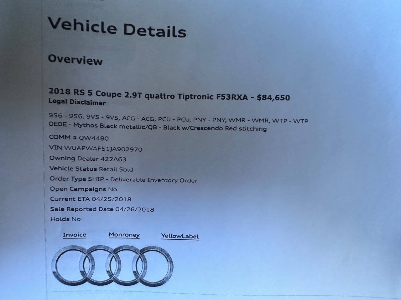 Used 2018 Audi RS 5 w/ Dynamic Package AWD/4WD image 3