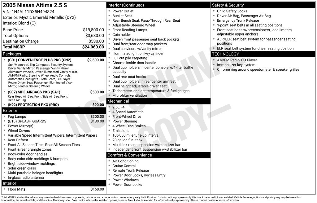 Used 2005 Nissan Altima 2.5 S w/ (G01) Convenience Plus Pkg FWD image 11