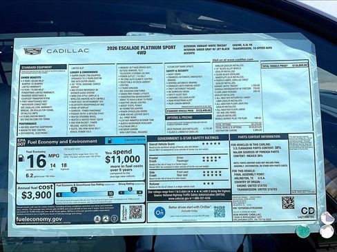 New 2026 Cadillac Escalade Platinum Sport w/ LPO, ONYX Package AWD/4WD image 14