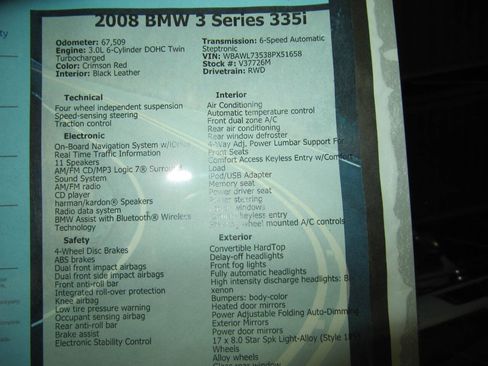 Used 2008 BMW 335i Convertible w/ Premium Pkg RWD image 24