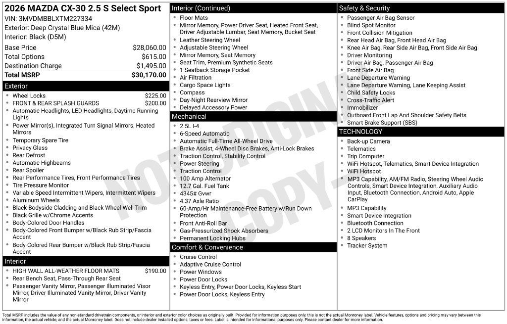 New 2026 MAZDA CX-30 AWD 2.5 S w/ Select Sport Pkg image 2