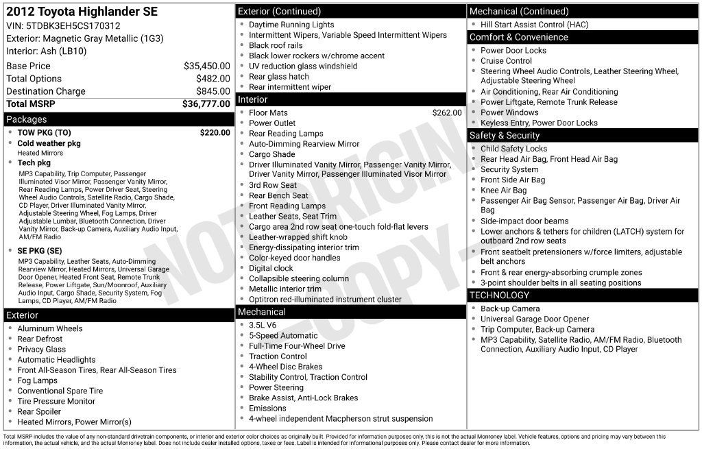 Used 2012 Toyota Highlander SE w/ Tow Pkg AWD/4WD image 16