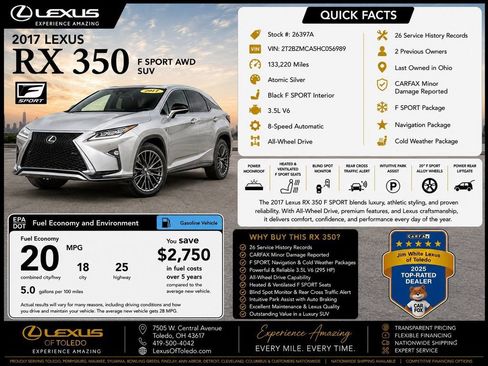 Used 2017 Lexus RX 350 F Sport w/ Cold Weather Package AWD/4WD image 2