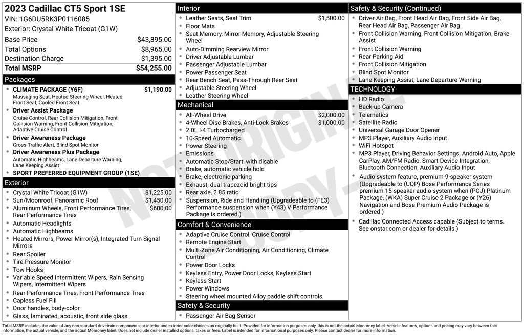 Used 2023 Cadillac CT5 Sport w/ Climate Package AWD/4WD image 45