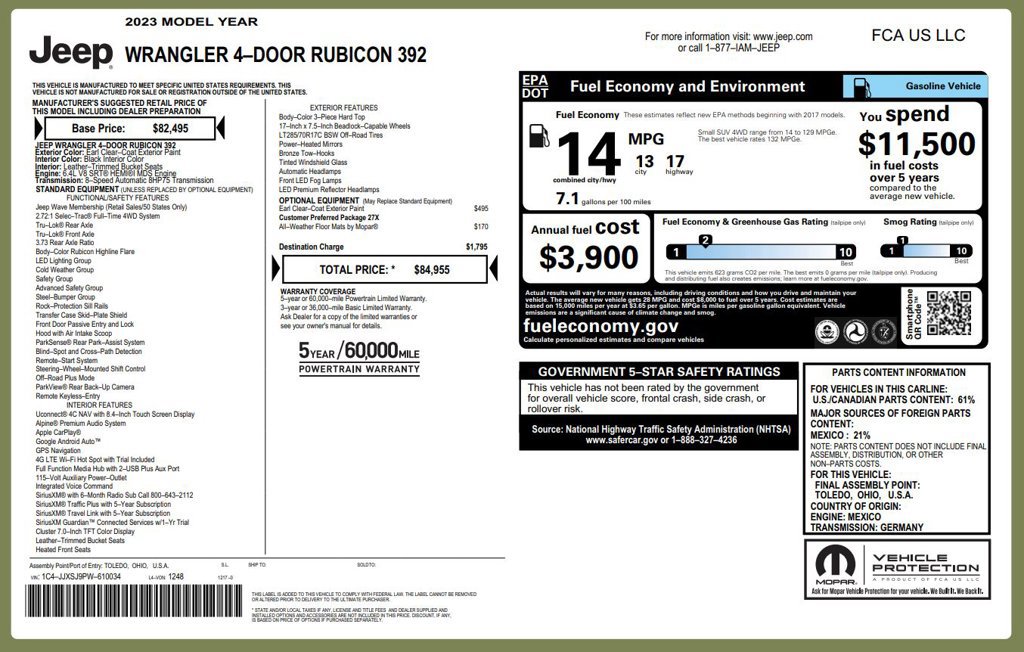 Certified 2023 Jeep Wrangler Unlimited Rubicon 392 AWD/4WD image 4