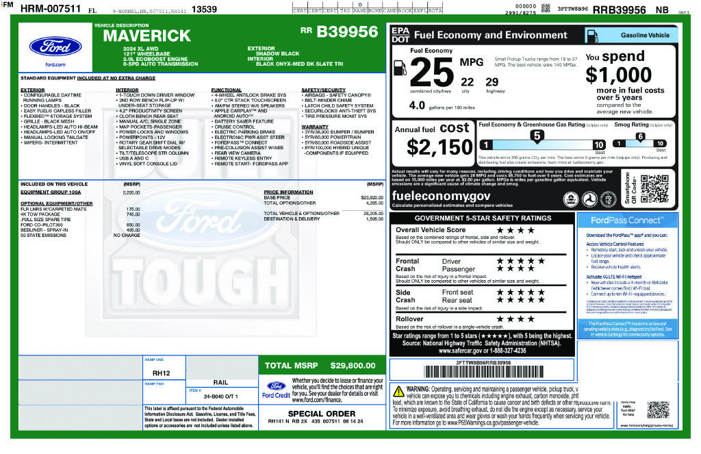 Used 2024 Ford Maverick XL w/ Equipment Group 100A Standard AWD/4WD image 4