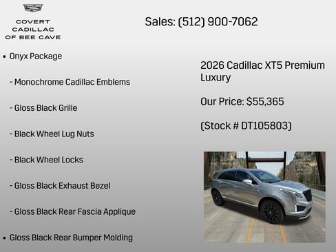 New 2026 Cadillac XT5 Premium Luxury w/ LPO, ONYX Package FWD image 12