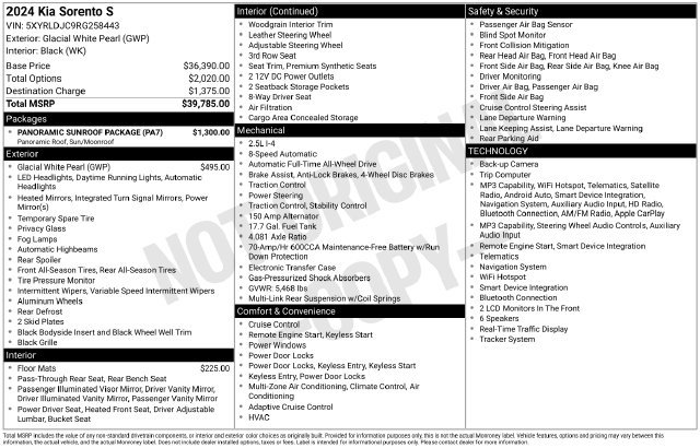 Certified 2024 Kia Sorento S w/ Panoramic Sunroof Package AWD/4WD image 3